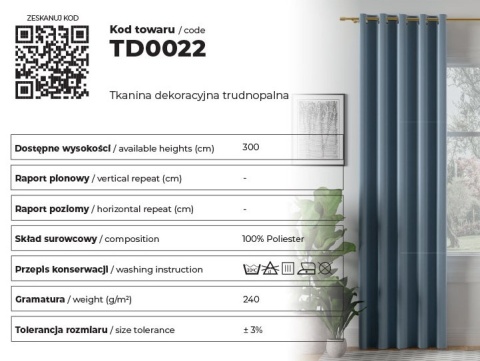 SUPER BLACKOUT Zasłona gotowa na przelotkach, 230x140cm, kolor 023 ciemny szary TD0022/ZGP/023/140230/1