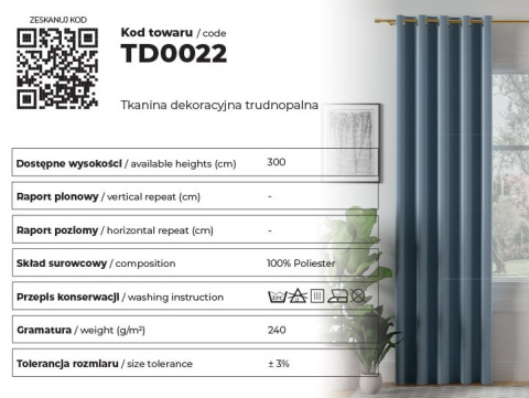 SUPER BLACKOUT Zasłona gotowa na przelotkach, 250x140cm, kolor 003 pastelowy szary TD0022/ZGP/003/140250/1