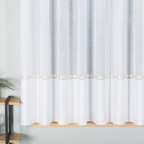 Firanka fantazyjna ze wzorem na samym dole z ołowianką, wys. 160cm, kolor 003 biały ze złotym pasem 000641/000/003/000160/1 Firanka fantazyjna ze wzorem na samym dole z ołowianką, wys. 160cm, kolor 003 biały ze złotym pasem 000641/000/003/000160/1
