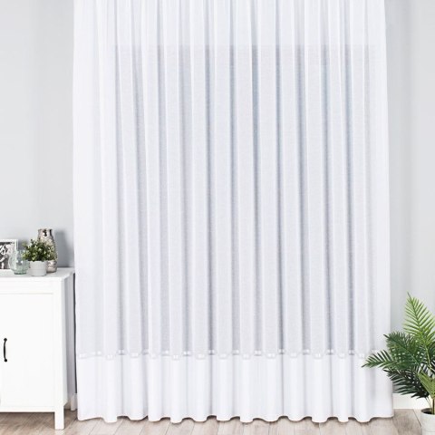 Firanka fantazyjna ze wzorem na samym dole z ołowianką, wys. 330cm, kolor biały ze srebrnym pasem 000641/000/001/000330/ Firanka fantazyjna ze wzorem na samym dole z ołowianką, wys. 330cm, kolor biały ze srebrnym pasem 000641/000/001/000330/