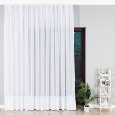 Firanka fantazyjna ze wzorem na samym dole z ołowianką, wys. 330cm, kolor biały ze srebrnym pasem 000641/000/001/000330/ Firanka fantazyjna ze wzorem na samym dole z ołowianką, wys. 330cm, kolor biały ze srebrnym pasem 000641/000/001/000330/
