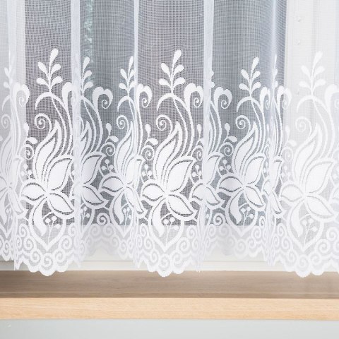 Firanka żakardowa ze wzorem pasowym, wys. 160cm, kolor biały 018227/000/001/000160/1