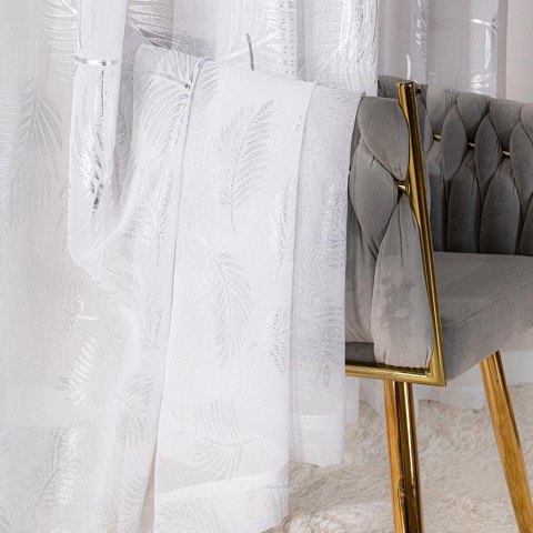 MARIETTA Firana gotowa na taśmie z ołowianką, 250x140cm , kolor biały ze srebrnym zdobieniem MARIETTA Firana gotowa na taśmie z ołowianką, 250x140cm , kolor biały ze srebrnym zdobieniem