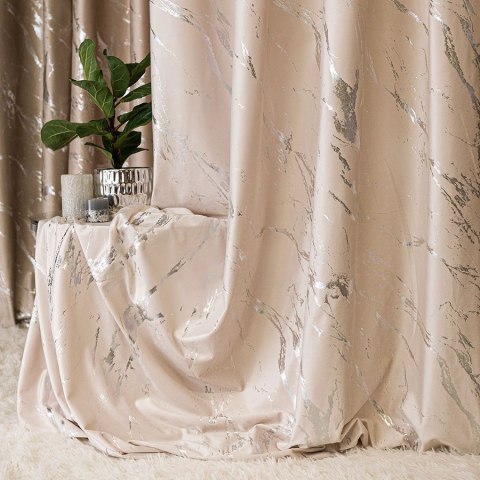 MARMA Zasłona gotowa na przelotkach, 250x140cm, kolor 016 kremowy ze srebrnym nadrukiem na VELVI TD0037/Z MARMA Zasłona gotowa na przelotkach, 250x140cm, kolor 016 kremowy ze srebrnym nadrukiem na VELVI TD0037/Z
