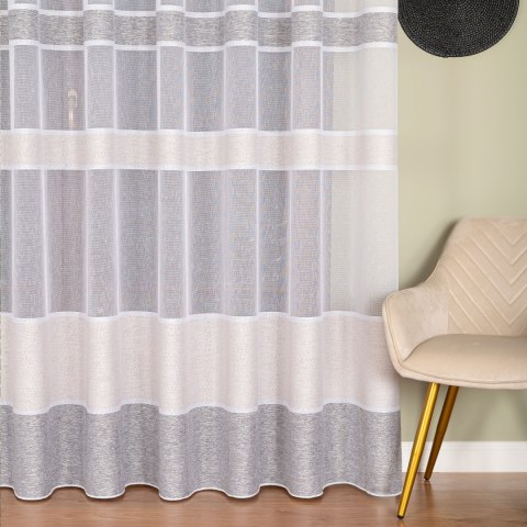 Firanka fantazyjna z ołowianką, wys. 300cm, kolor 003 biały z beżowo-szarymi pasami 001827/OLO/003/000300/1