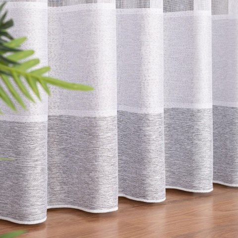Firanka fantazyjna z ołowianką, wys. 300cm, kolor 007 biały z jasnoszarymi pasami 001827/OLO/007/000300/1