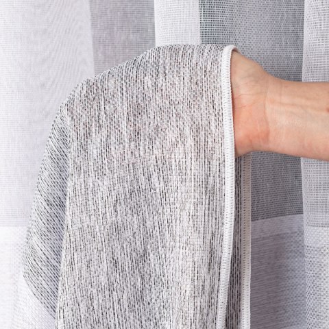 Firanka fantazyjna z ołowianką, wys. 300cm, kolor 007 biały z jasnoszarymi pasami 001827/OLO/007/000300/1