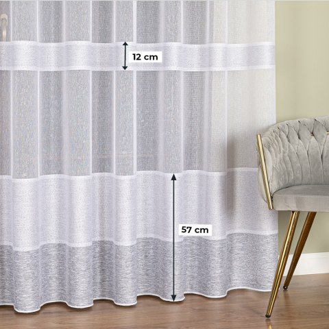 Firanka fantazyjna z ołowianką, wys. 300cm, kolor 007 biały z jasnoszarymi pasami 001827/OLO/007/000300/1