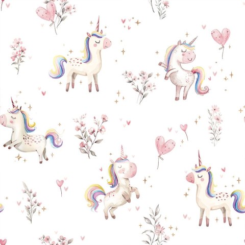 SŁODKIE JEDNOROŻCE Tkanina dekoracyjna typu MILAS SOFT ze wzorem po całości, wys.300cm, kolor biały D00236/MIL/001/0003