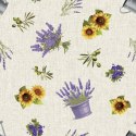 SŁONECZNIKI Z LAWENDĄ Tkanina dekoracyjna OXFORD WODOODPORNY, szer. 135cm, kolor 009 D00329/OXW/009/135000/1