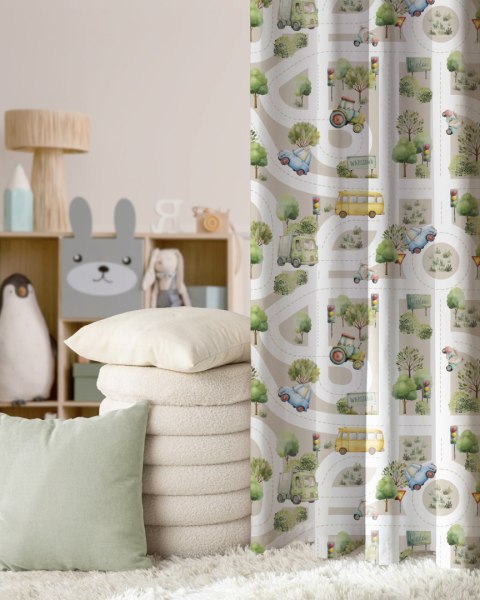 ULICE Z AUTAMI Tkanina dekoracyjna typu MILAS, szer. 165cm, kolor 004 beżowy D00373/MIL/004/165000/1