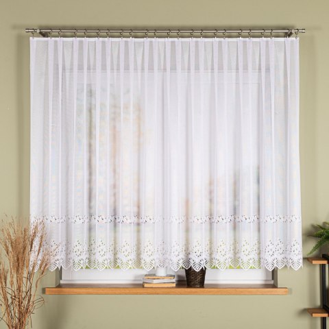 Firanka żakardowa ze wzorem pasowym, wys. 140cm, kolor biały 018534/000/001/000140/1