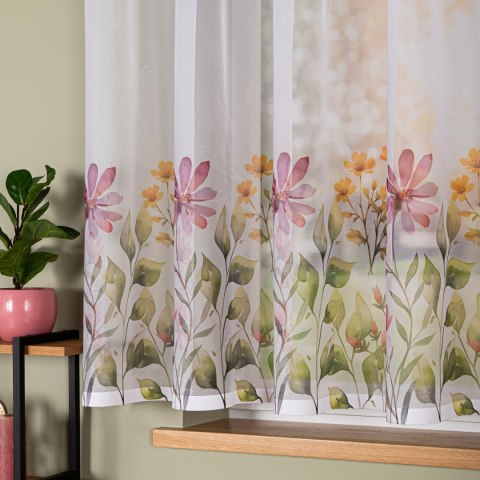 KWIATOWA ŁĄKA Firanka żakardowa 023426, wys. 150cm, kolor biały D00308/000/001/000150/1