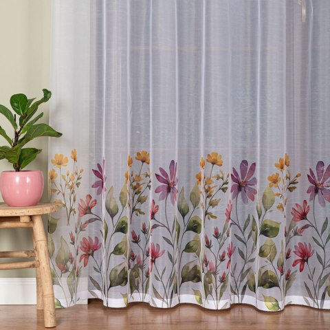 KWIATOWA ŁĄKA Firanka żakardowa 023426, wys. 230cm, kolor biały D00308/000/001/000230/1