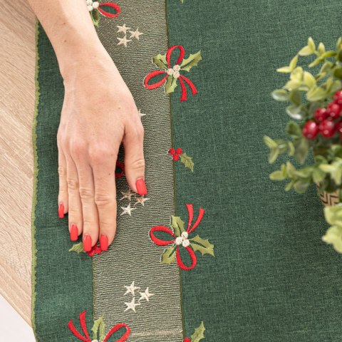 ŚWIĄTECZNE KOKARDKI Bieżnik z haftem, 40x140cm, kolor 002 zielony 295161/KSP/002/040140/1 ŚWIĄTECZNE KOKARDKI Bieżnik z haftem, 40x140cm, kolor 002 zielony 295161/KSP/002/040140/1