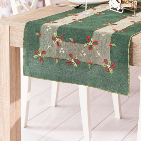 ŚWIĄTECZNE KOKARDKI Bieżnik z haftem, 50x100cm, kolor 002 zielony 295161/KSP/002/050100/1 ŚWIĄTECZNE KOKARDKI Bieżnik z haftem, 50x100cm, kolor 002 zielony 295161/KSP/002/050100/1