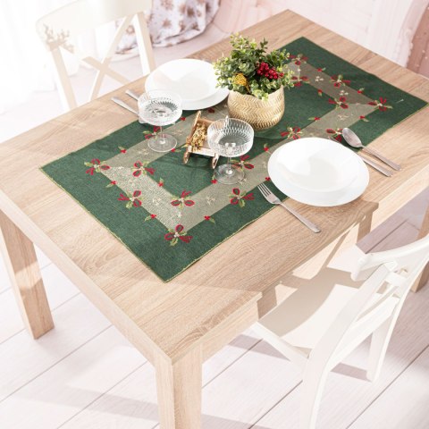 ŚWIĄTECZNE KOKARDKI Bieżnik z haftem, 50x100cm, kolor 002 zielony 295161/KSP/002/050100/1 ŚWIĄTECZNE KOKARDKI Bieżnik z haftem, 50x100cm, kolor 002 zielony 295161/KSP/002/050100/1