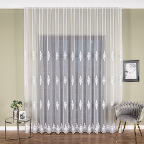 Firanka haftowana pasowa, wys.285cm, kolor 002 biały z szaro-białą nicią FH0030/768/002/000285/1