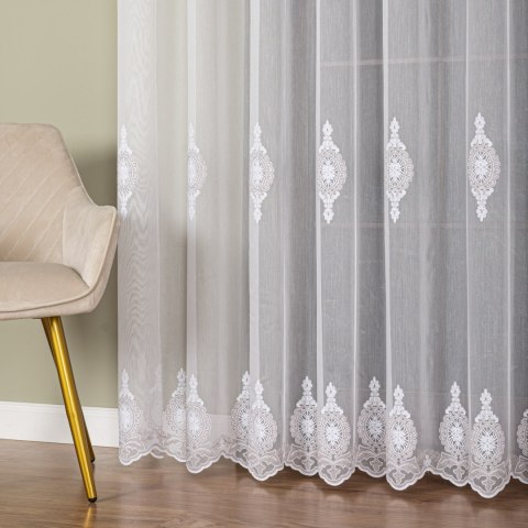 Firanka haftowana pasowa, wys.285cm, kolor 003 biały z beżowo-białą nicią FH0030/768/003/000285/1
