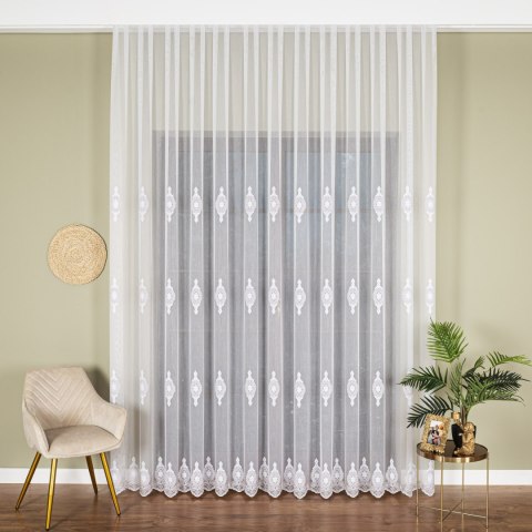 Firanka haftowana pasowa, wys.285cm, kolor 003 biały z beżowo-białą nicią FH0030/768/003/000285/1