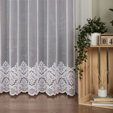 Firanka żakardowa ze wzorem na samym dole, wys. 250cm, kolor biały 015997/000/001/000250/1