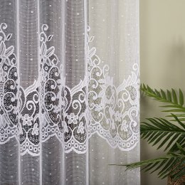 Firanka żakardowa ze wzorem pasowym, wys. 160cm, kolor biały 019461/000/001/000160/1