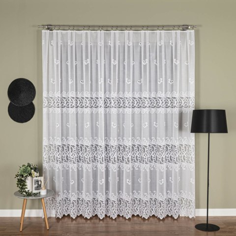 Firanka żakardowa ze wzorem pasowym, wys. 250cm, kolor biały 107871/000/001/000250/1