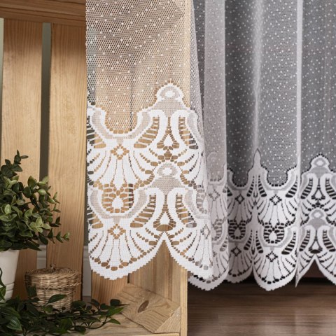 Firanka żakardowa ze wzorem pasowym, wys. 300cm, kolor biały 361270/000/001/000300/1