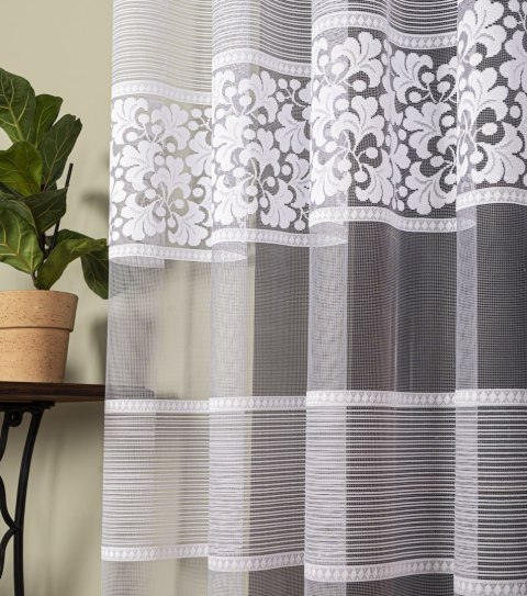 Firanka żakardowa ze wzorem po całości, wys. 160cm, kolor biały 017563/000/001/000160/1