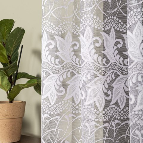 Firanka żakardowa ze wzorem po całości, wys. 170cm, kolor biały 049348/000/001/000170/1