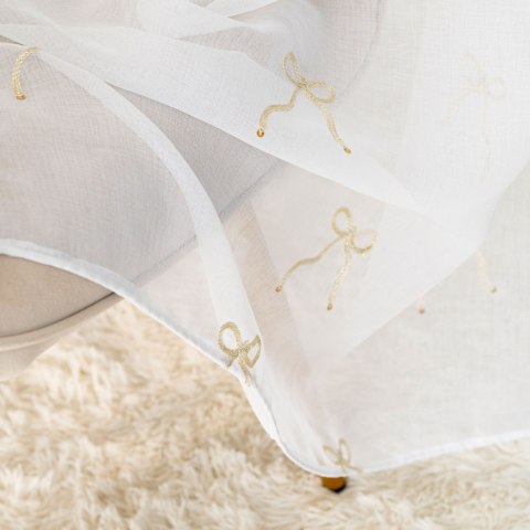 KOKARDKA Firana gotowa na etaminie, haftowana, na przelotkach z ołowianką, 250x140cm, kolor biały/złoty