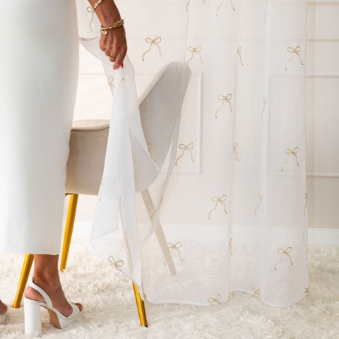 KOKARDKA Firana gotowa na etaminie, haftowana, na przelotkach z ołowianką, 250x140cm, kolor biały/złoty