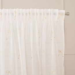 KOKARDKA Firana gotowa na etaminie, haftowana, na taśmie, z ołowianką, 250x140cm, kolor 002 biały ze złotym