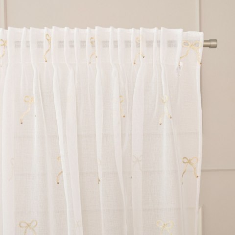 KOKARDKA Firana gotowa na etaminie, haftowana, na taśmie, z ołowianką, 250x140cm, kolor 002 biały ze złotym