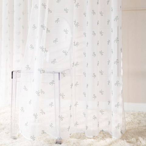 RIBBON Firana gotowa na woalu w diamentowe kokardki, na srebrnych przelotkach z ołowianką, 250x140cm, kolor 003 biały