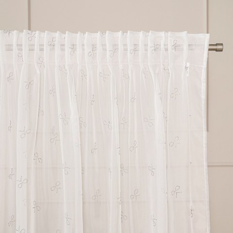 RIBBON Firana gotowa na woalu w diamentowe kokardki, na taśmie z ołowianką, 250x140cm, kolor biały
