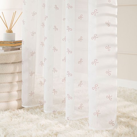 RIBBON Firana gotowa na woalu w diamentowe kokardki, na taśmie z ołowianką, 250x140cm, kolor 002 biały