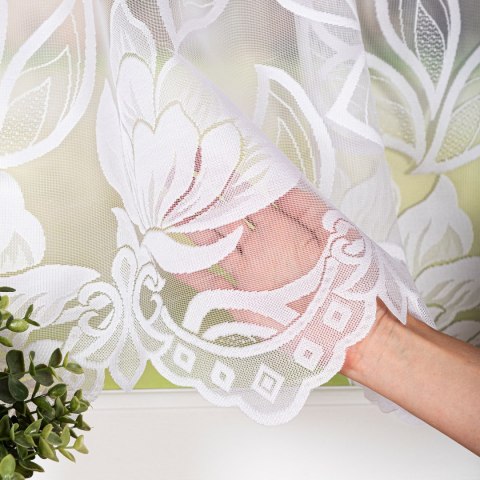 Zazdrostka żakardowa ze wzorem po całości, wys. 80cm, kolor biały 023338/000/001/000080/1