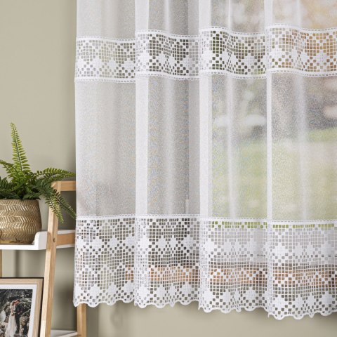 Firanka z aplikacją pasowa, wys. 175cm, kolor biały 009422/433/001/000175/1