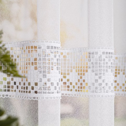 Firanka z aplikacją pasowa, wys. 175cm, kolor biały 009422/433/001/000175/1