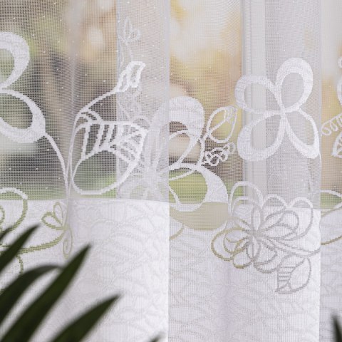Firanka żakardowa ze wzorem na samym dole, wys. 155cm, kolor biały 107199/000/001/000155/1