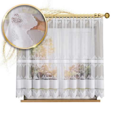 Firanka żakardowa ze wzorem pasowym, wys. 155cm, kolor biały 107363/000/001/000155/1