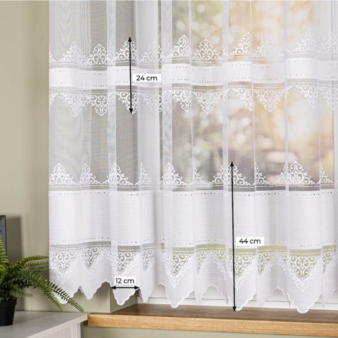 Firanka żakardowa ze wzorem pasowym, wys. 155cm, kolor biały 107363/000/001/000155/1