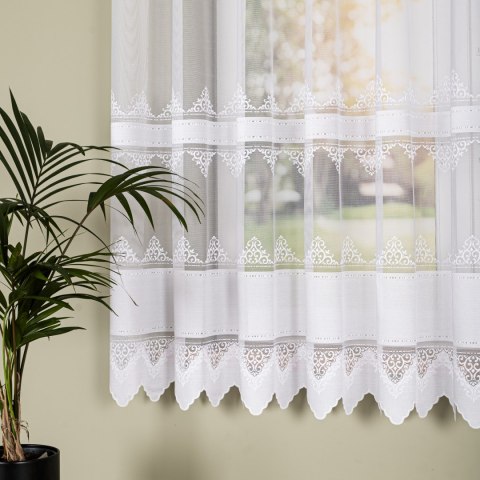 Firanka żakardowa ze wzorem pasowym, wys. 175cm, kolor biały 107363/000/001/000175/1