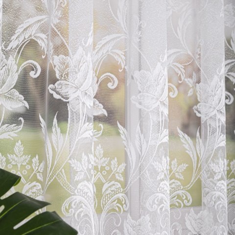 Firanka żakardowa ze wzorem po całości, wys. 180cm, kolor biały 049815/000/001/000180/1