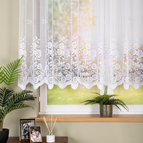 Firanka żakardowa ze wzorem pasowym, wys. 140cm, kolor biały 044330/000/001/000140/1