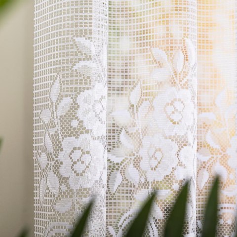 Firanka żakardowa ze wzorem pasowym, wys. 140cm, kolor biały 044330/000/001/000140/1