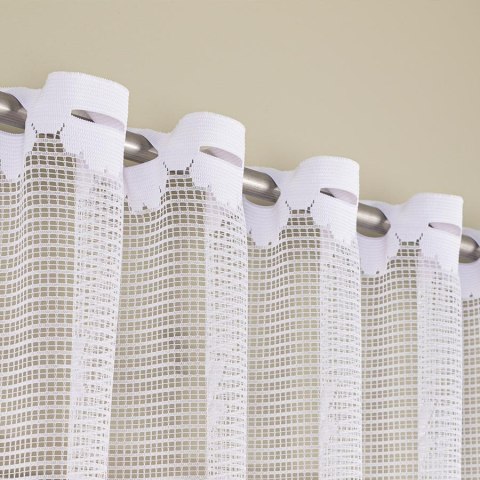 Firanka żakardowa ze wzorem pasowym, wys. 140cm, kolor biały 044330/000/001/000140/1