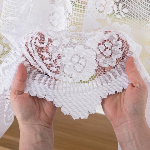 Firanka żakardowa ze wzorem pasowym, wys. 140cm, kolor biały 044330/000/001/000140/1