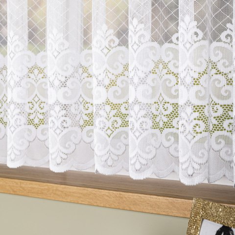 Firanka żakardowa ze wzorem pasowym, wys. 155cm, kolor biały 115821/000/001/000155/1